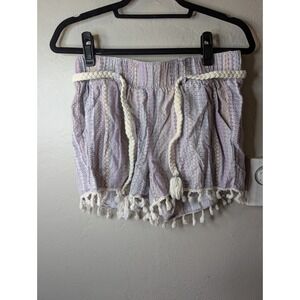 Rewash Brand Boho Festival purple / cream Shorts with tassles and belt size M